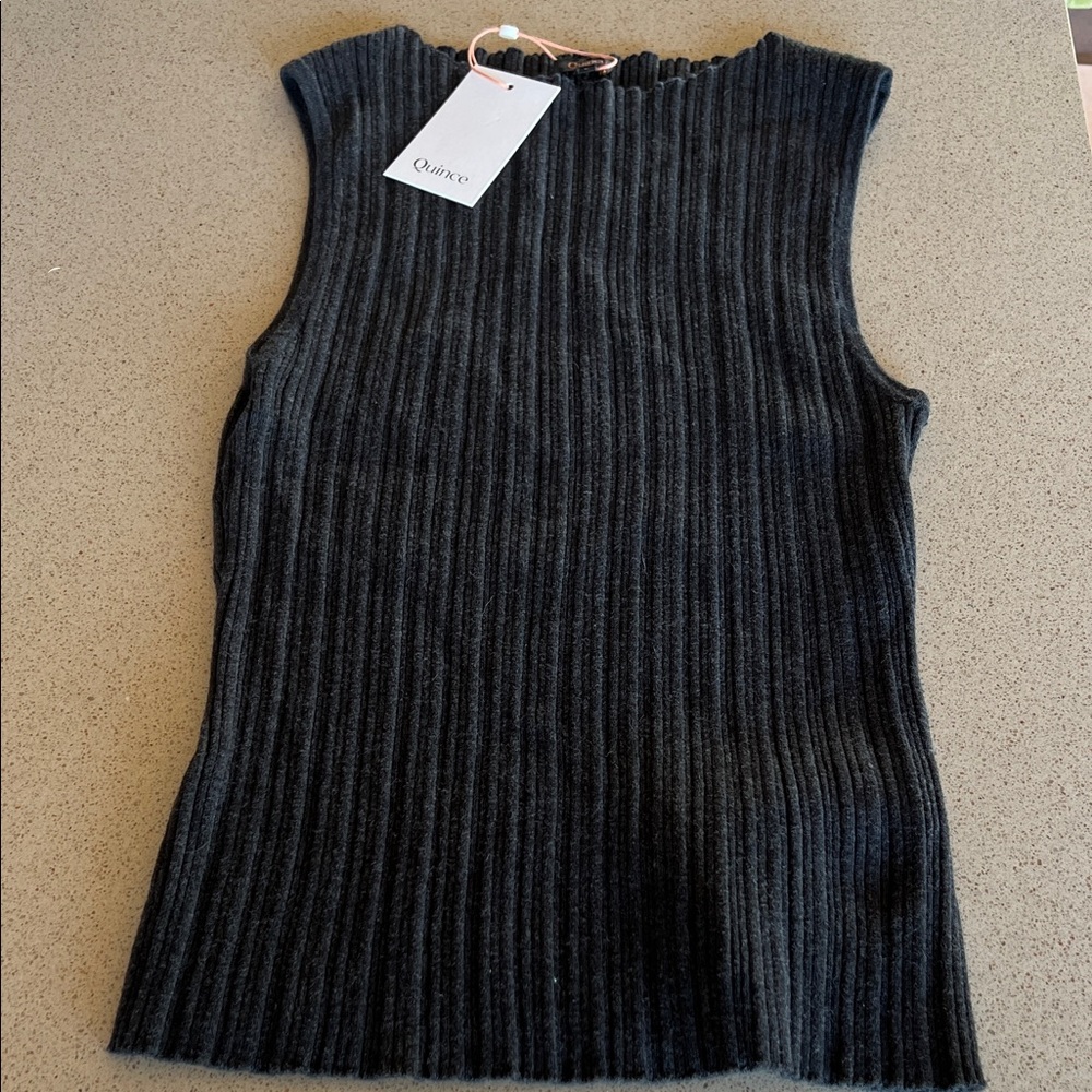 Quince Ribbed Sleeveless Tank Top in Charcoal